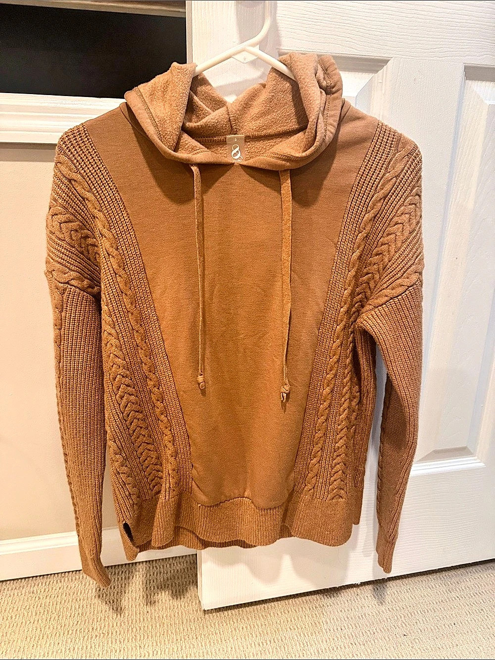 LOU & GREY Brown Cable Knit Hoodie Size Small Like New